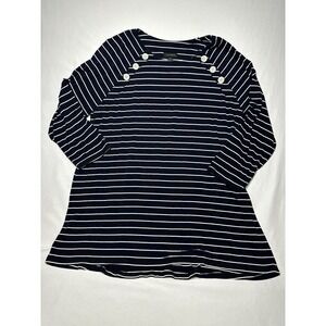 J.Jill Navy Blue‎ Stripe Nautical Sailor Buttons Tunic Size Large Petite